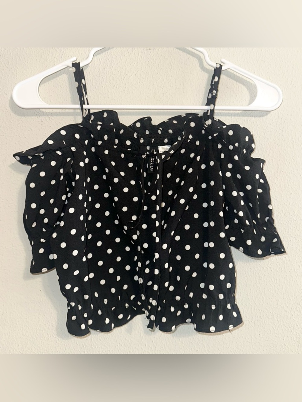 H&M Black and White Polka Dot Ruffle Crop Top